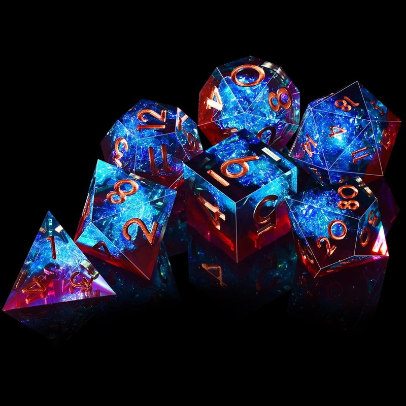 AUSTOR 7-Die DND Dice Set Handmade Sharp Edge Polyhedral Dice for Dungeons and Dragons RPG MTG Table Games（Flame Red & Ice Blue） - Image 5